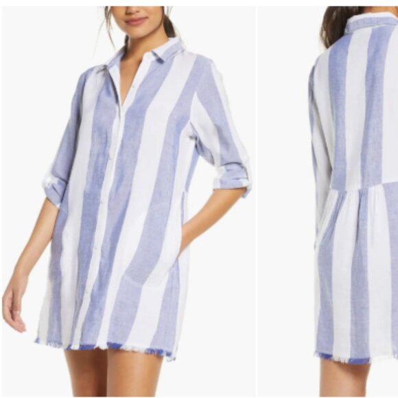 Tommy Bahama Rugby Beach Stripe‎ Boyfriend Cover-Up Shirt Medium - Picture 1 of 15